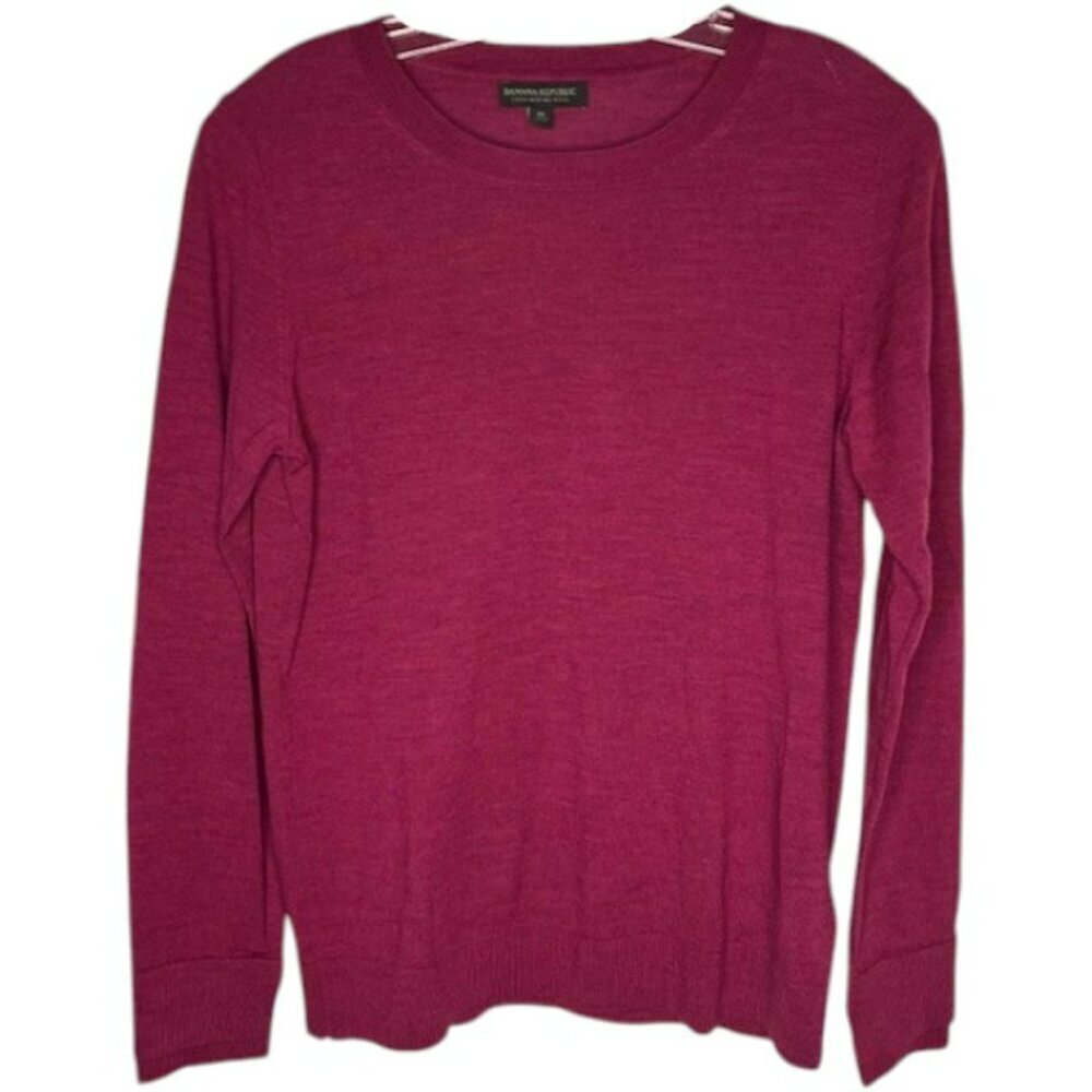 Banana Republic Machine-Washable Merino Double-Cuff Crew Sweater - Burgundy - M
